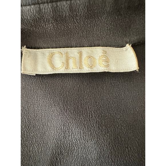 Vintage Chloe Silk Soft Black Bell Sleeve Oversized Tunic Button Down Blouse XS - Picture 11 of 13